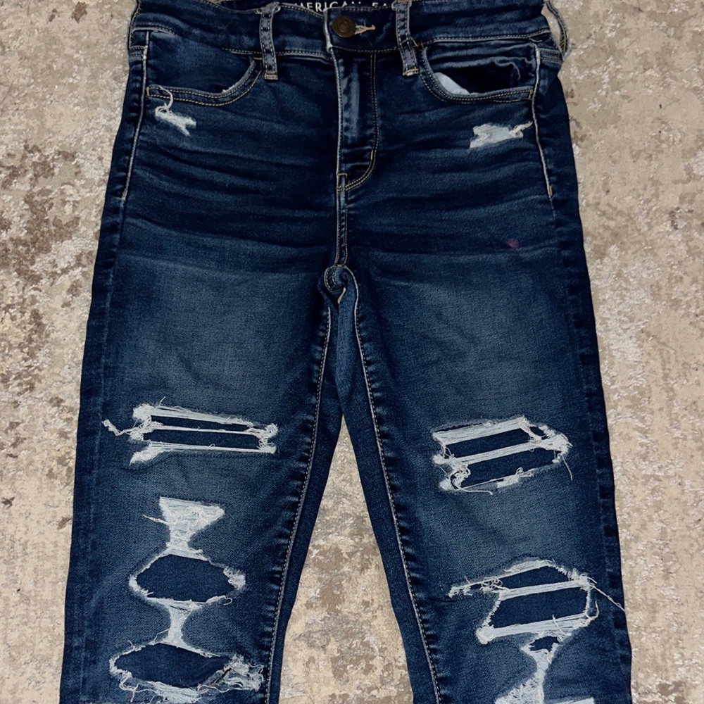 American Eagle Outfitters Dark Blue Distressed Skinny Jeans